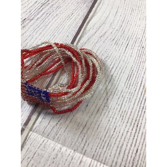 14 Strand Beaded Red White Blue Stretch Bracelet USA Flag Stars And Stripes - Picture 2 of 8